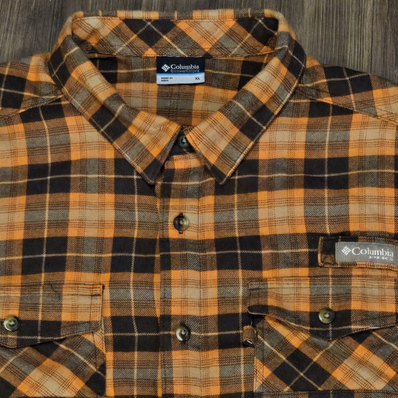 Columbia Men's Orange Plaid Shirt - Picture 2 of 4
